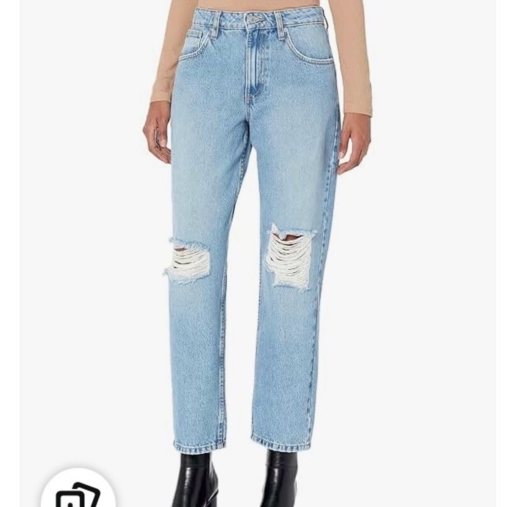 Blue Straight Leg Distressed Jeans